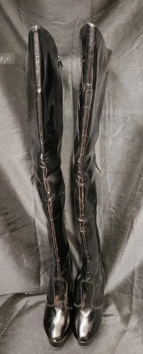 6" Zuri -- Women's Thigh High Platform Dress Boot -- Black Patent Rugged Built Rainy Day Commuter Stable Support Rough Terrain