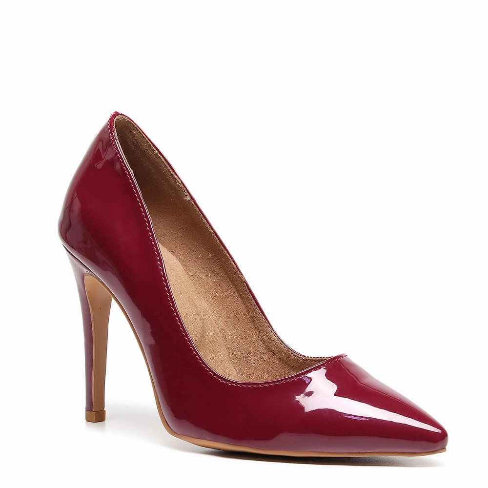 Leg Spark Pointed Toe Pumps Adira - Burgundy Vegan Patent  - Street Sole