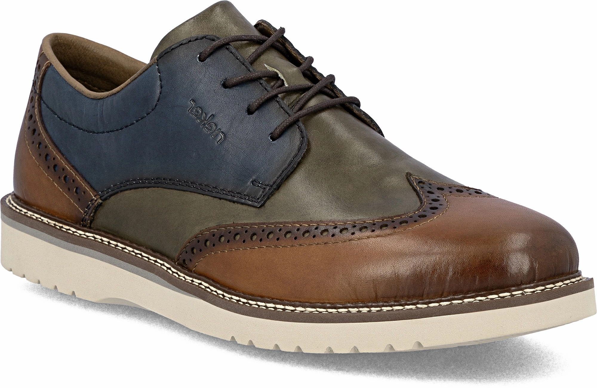 Quarter turn view Men's Rieker Footwear style name Alan 04 in color MKT/FT/ROY. Sku: 04504-90