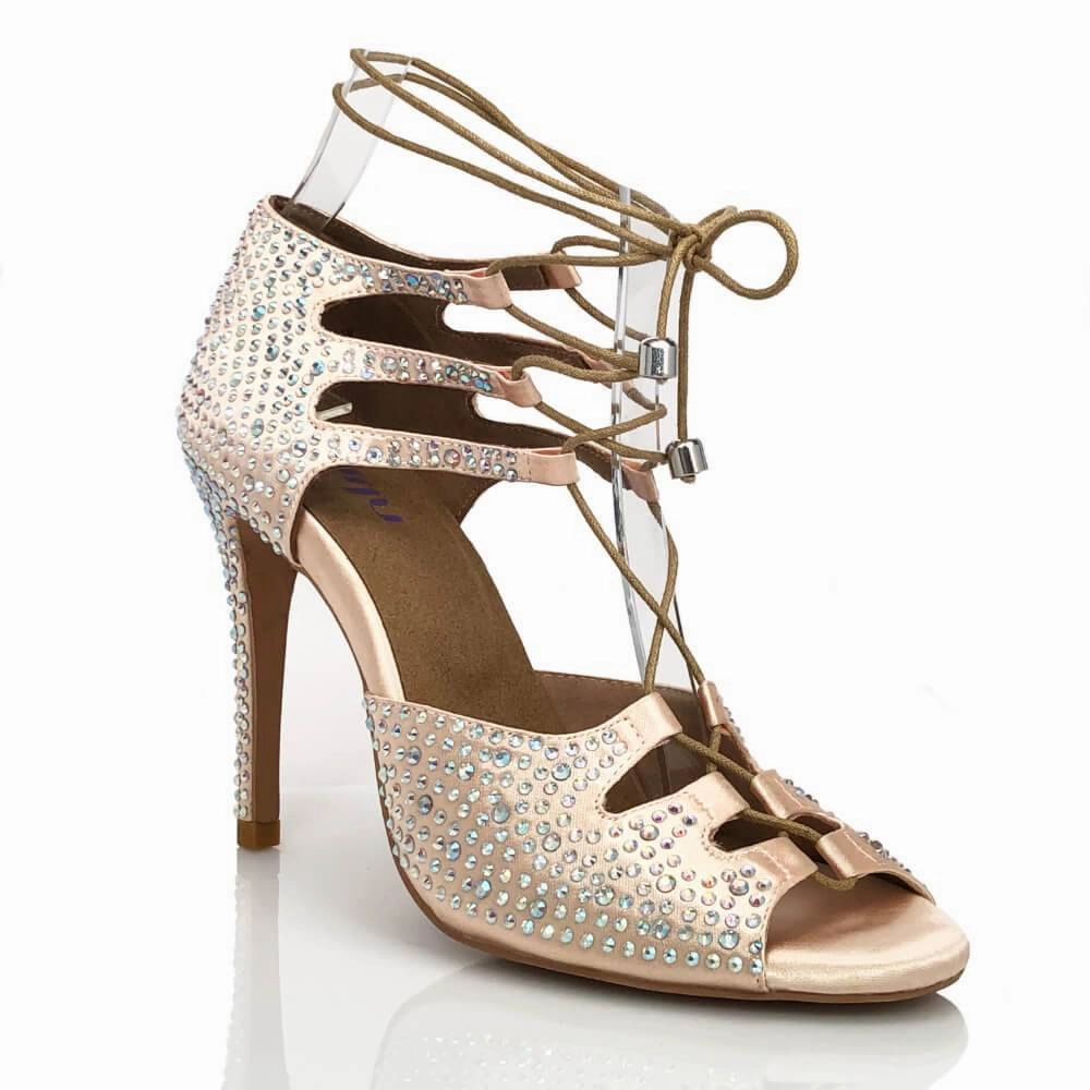 Alemana Crystal - Light Tan Satin - Street Sole City Walk Evening Glam