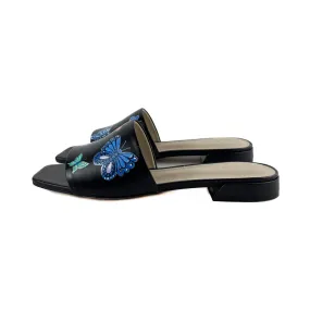 Alepel - Butterflies Slide (Black) Relaxed Open Toe Shoes