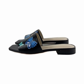 Alepel - Butterflies Slide (Black) Relaxed Open Toe Shoes