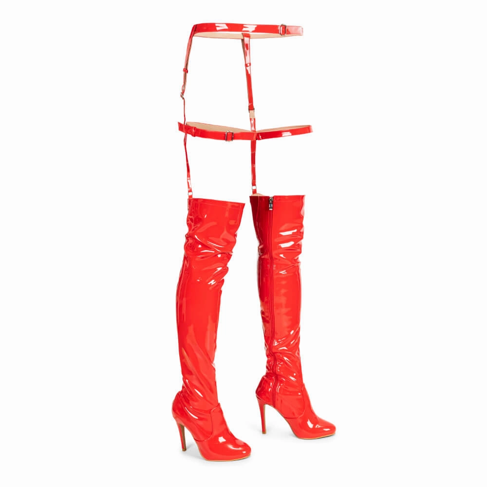 Closed Toe Alessia - Red Vegan Patent - Street Sole