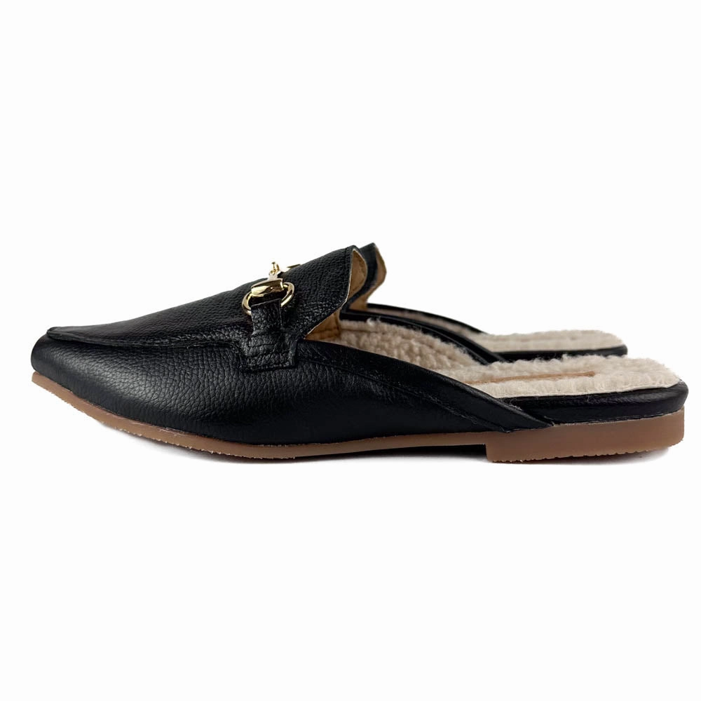 All Black - LL Shearling Mule (Black) Heel Cushion Shoes Practical Wear