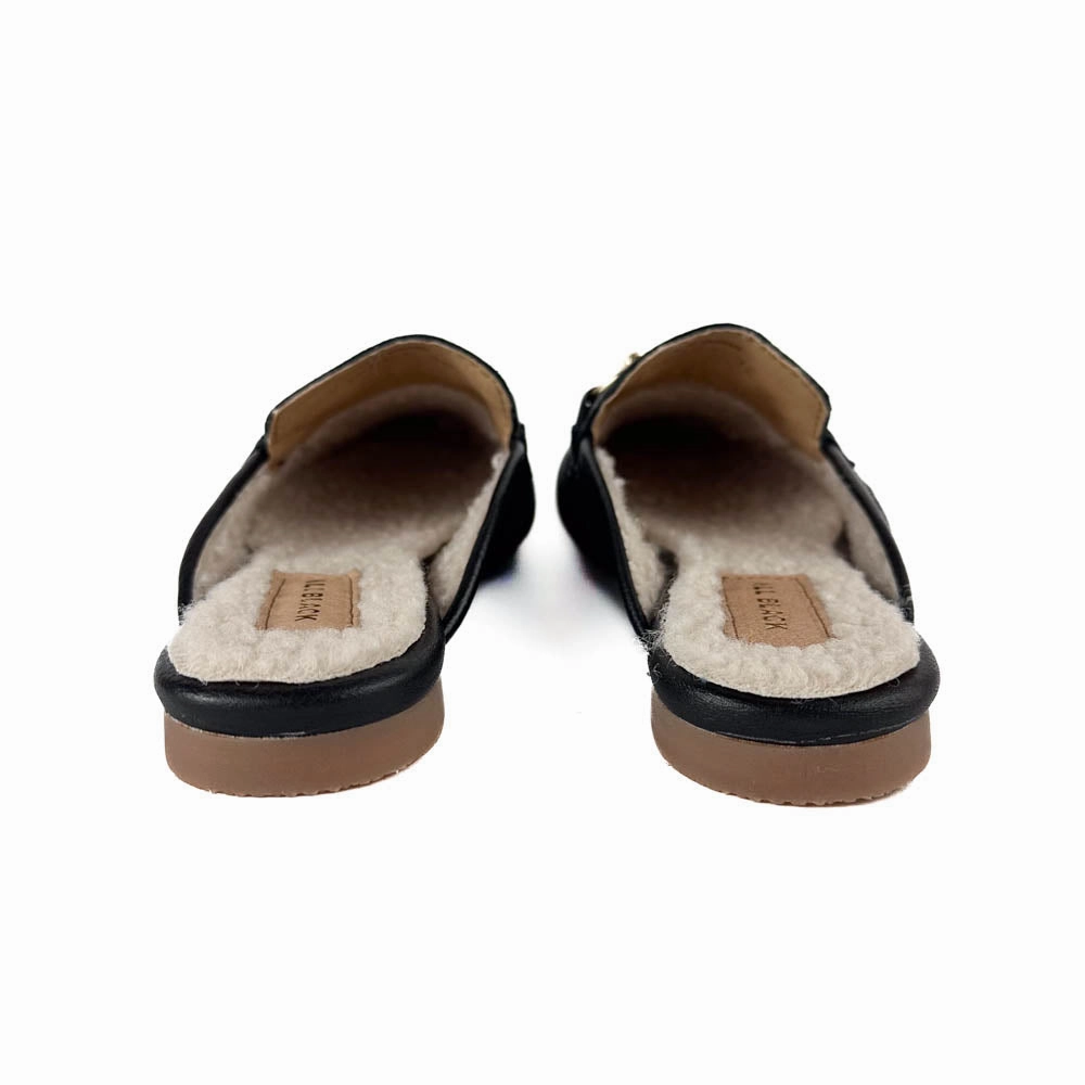 All Black - LL Shearling Mule (Black) Pointed Toe Design Slip Resistant