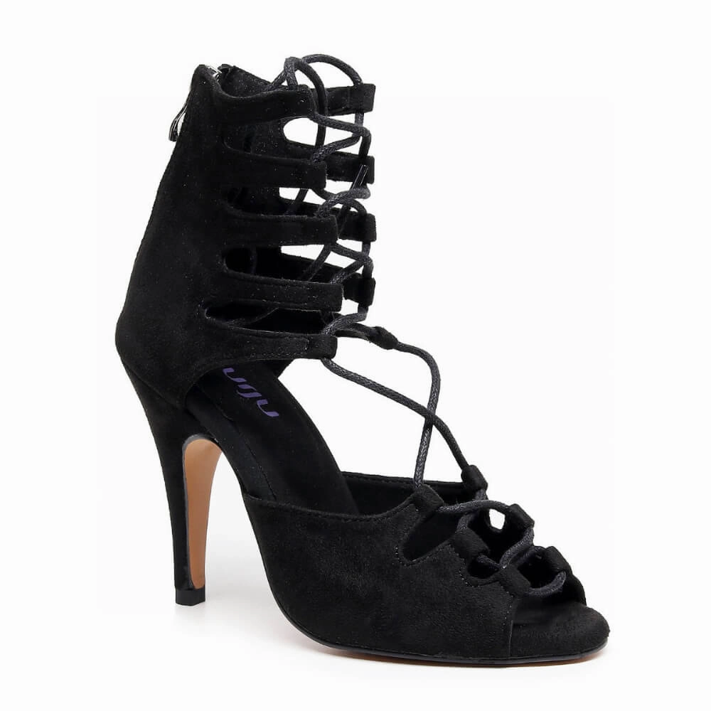 Amalia - Black Vegan Suede - Suede Sole - Dance Floor Only Formal Sandals