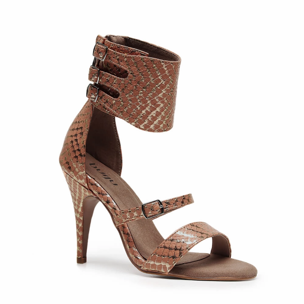 Amante - Brown Metallic Snake - Street Sole Square Cut Glam Mood