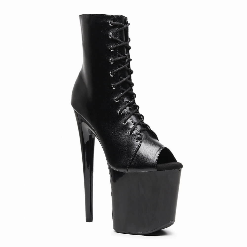 Angel - Black Vegan Leather - Street Sole Classy High Heels Breathable Material