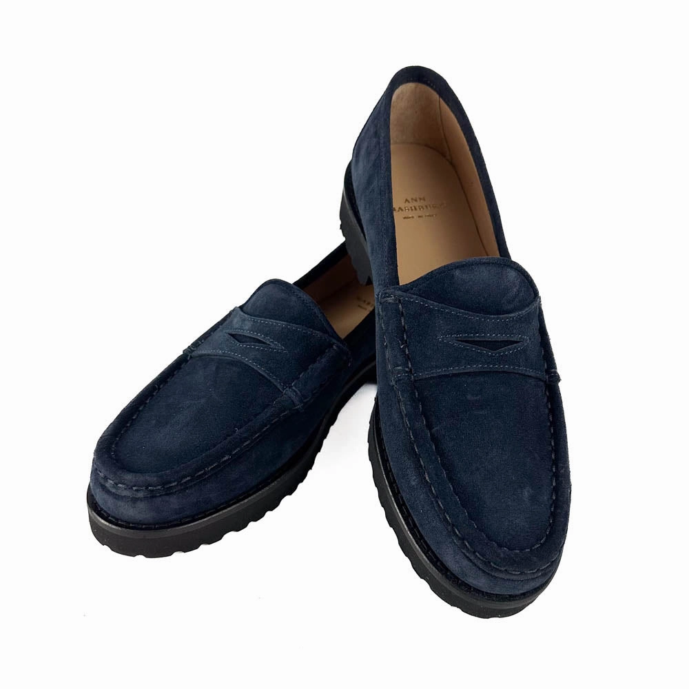 Ann Mashburn - Lug Sole Loafer (Navy Suede) Storm Sky Fashion Forward Design