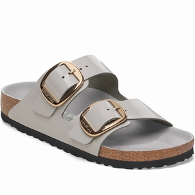 Quarter turn Women's Birkenstock Footwear style name Arizona Big Buckle Narrow in color High Shine Stone Coin. Sku: 1029391