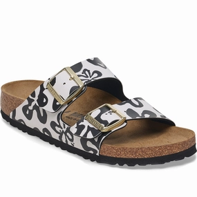 Quarter turn Women's Birkenstock Footwear style name Arizona Birko Flor Narrow in color Blooms. Sku: 1029236