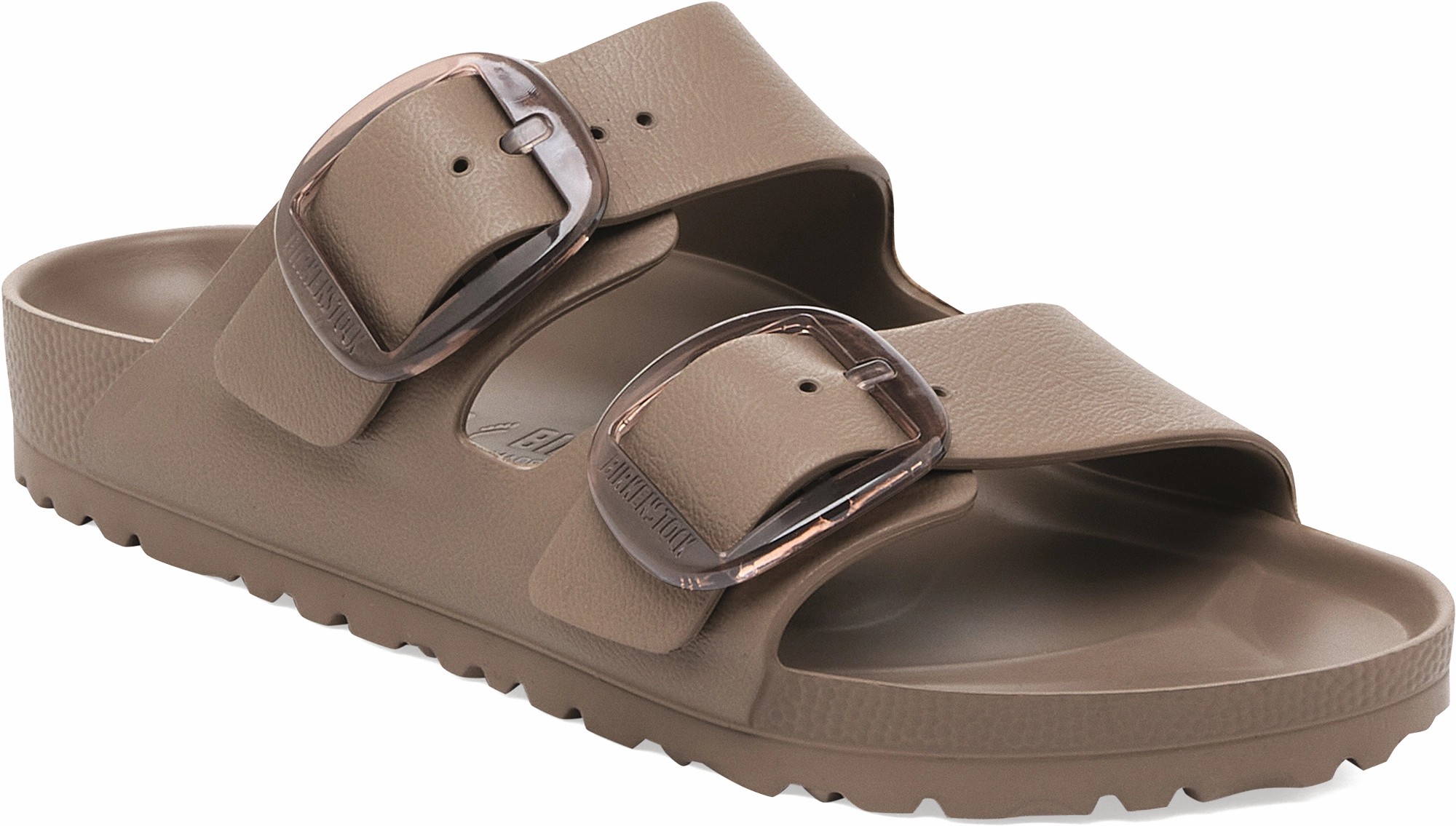 Quarter turn view Women's Birkenstock Footwear style name Arizona Eva Big Buckle Narrow in color GRAY TAUPE. Sku: 1030389