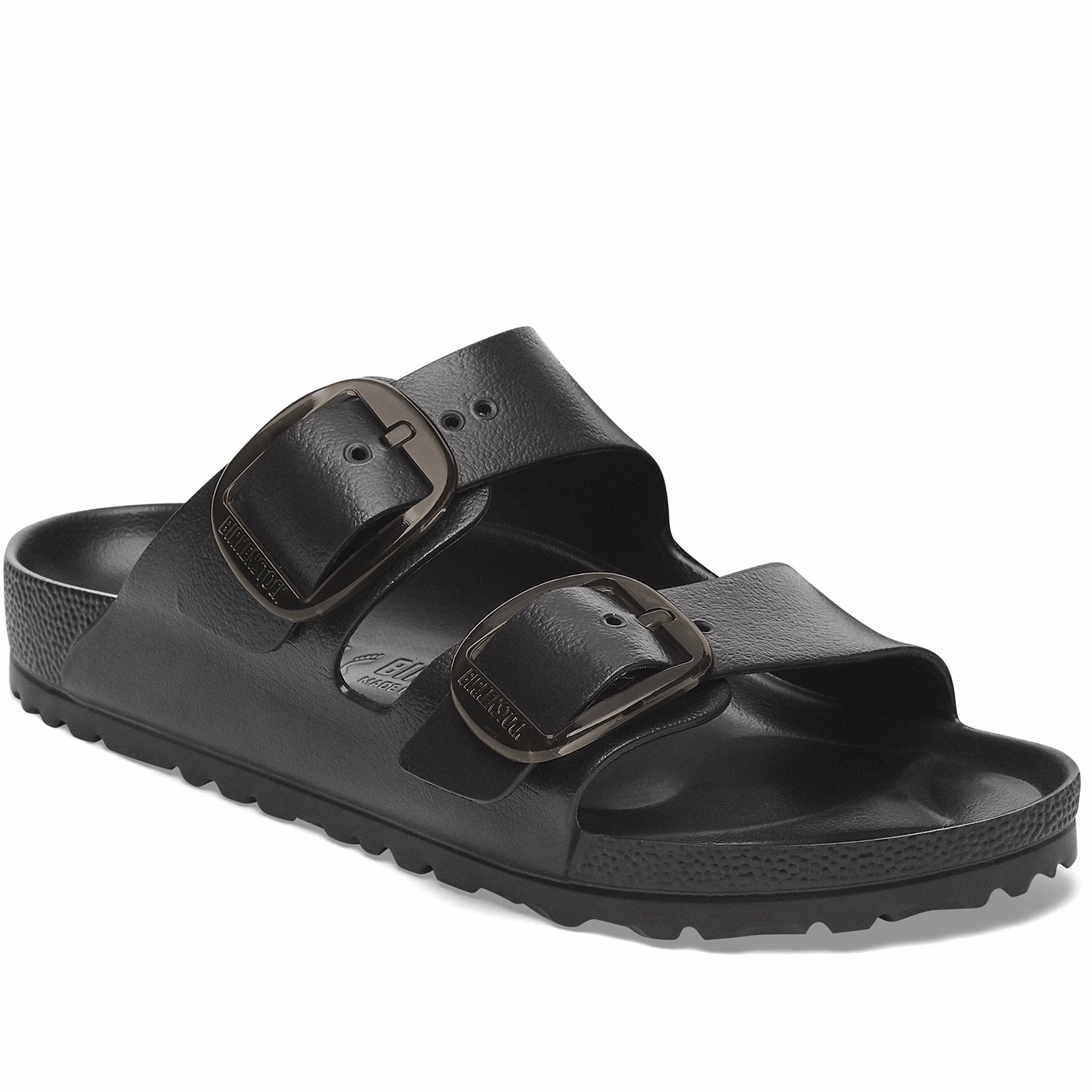 Quarter turn Women's Birkenstock Footwear style name Arizona Eva Big Buckle Narrow in color Black. Sku: 1029641