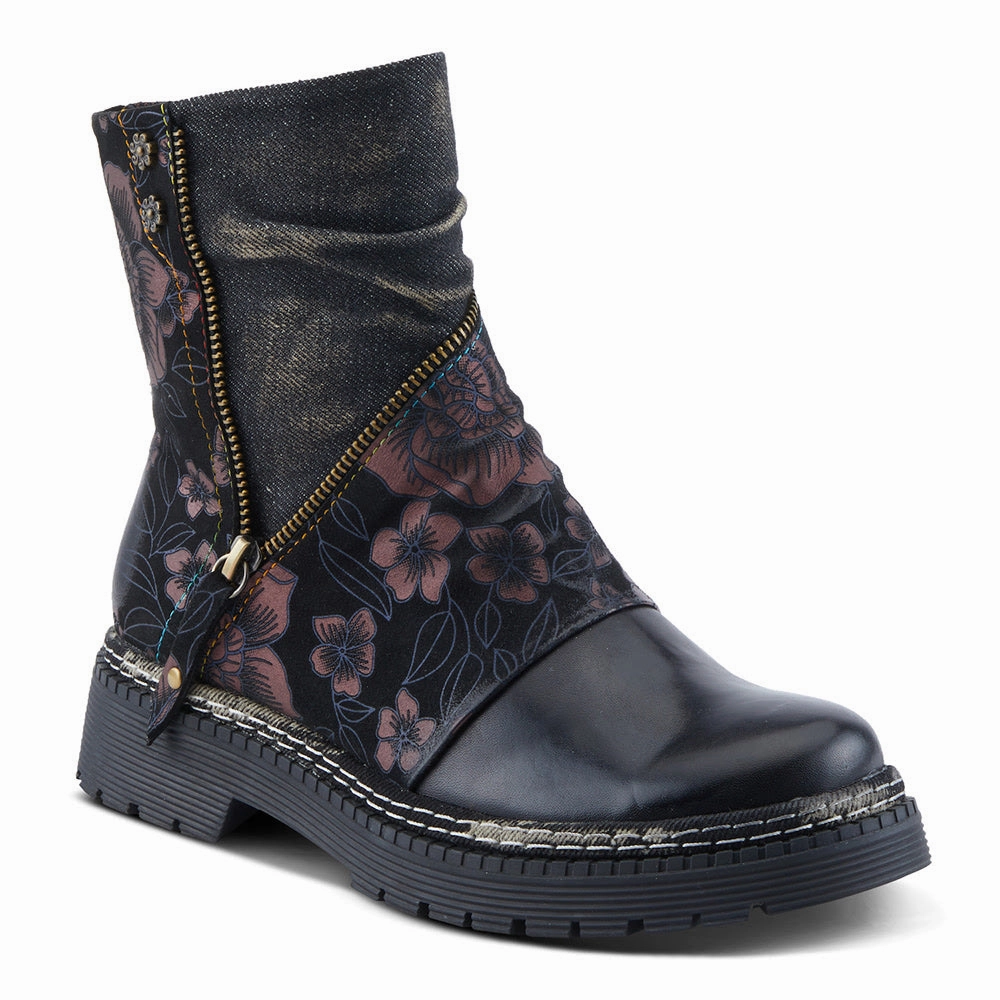 Quarter turn view Women's L'Artiste Footwear style name Avrilrose in color Black Multi. Sku: AVRILROSE-BM