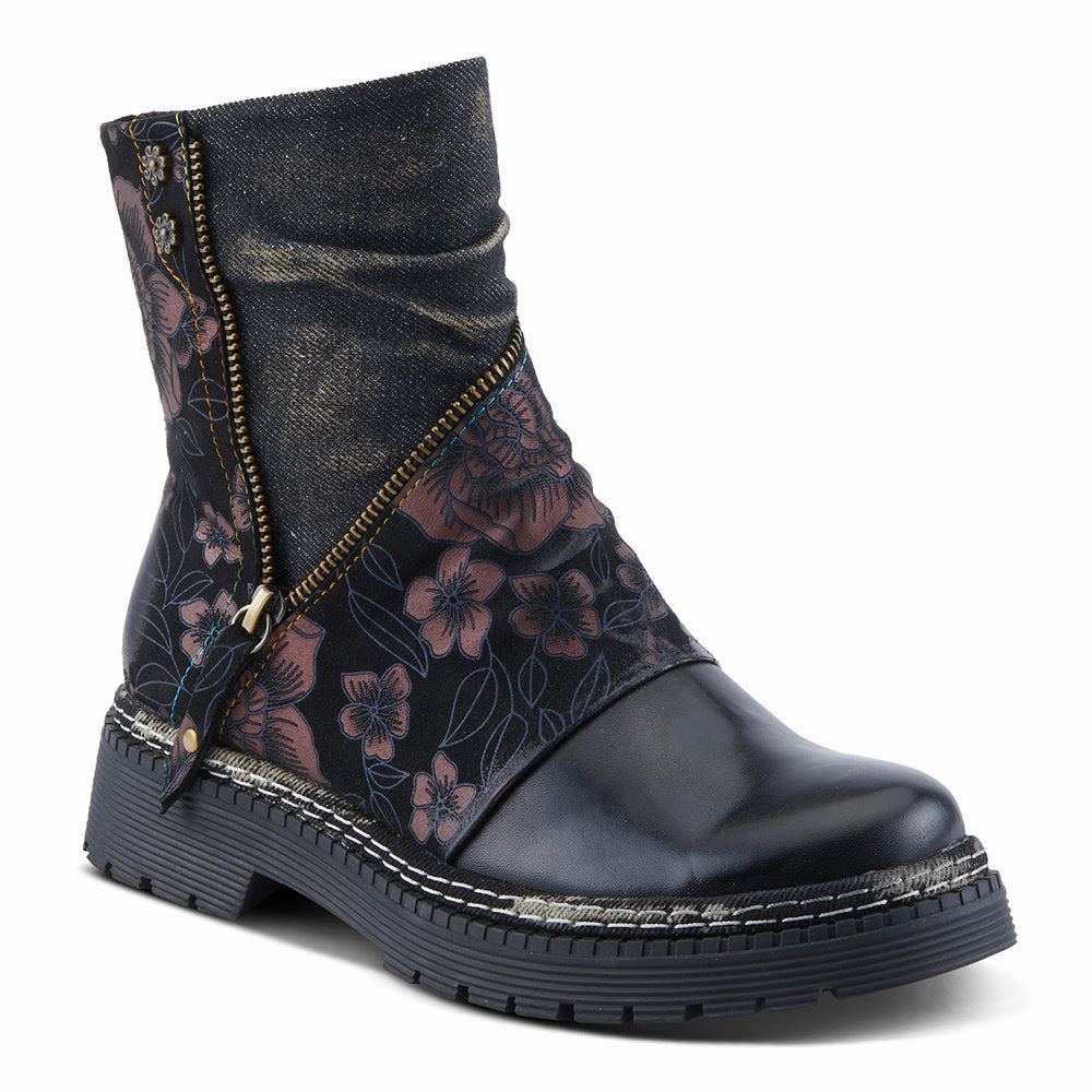 Quarter turn view Women's L'Artiste Footwear style name Avrilrose in color Black Multi. Sku: AVRILROSE-BM