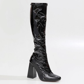 La Gogo Calf Boot - Black Wet Look - Street Sole Summer Sandals