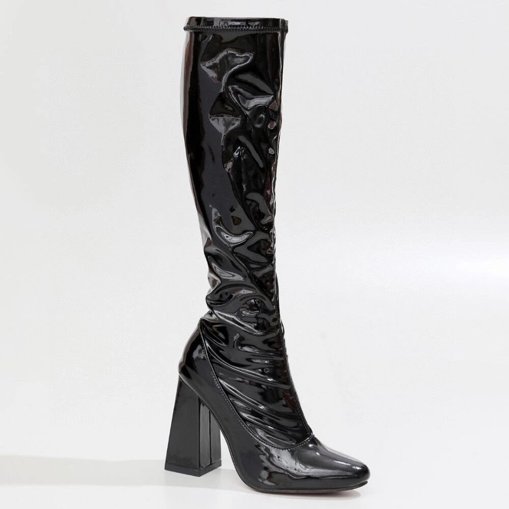La Gogo Calf Boot - Black Wet Look - Street Sole Romantic Wedding Shoes