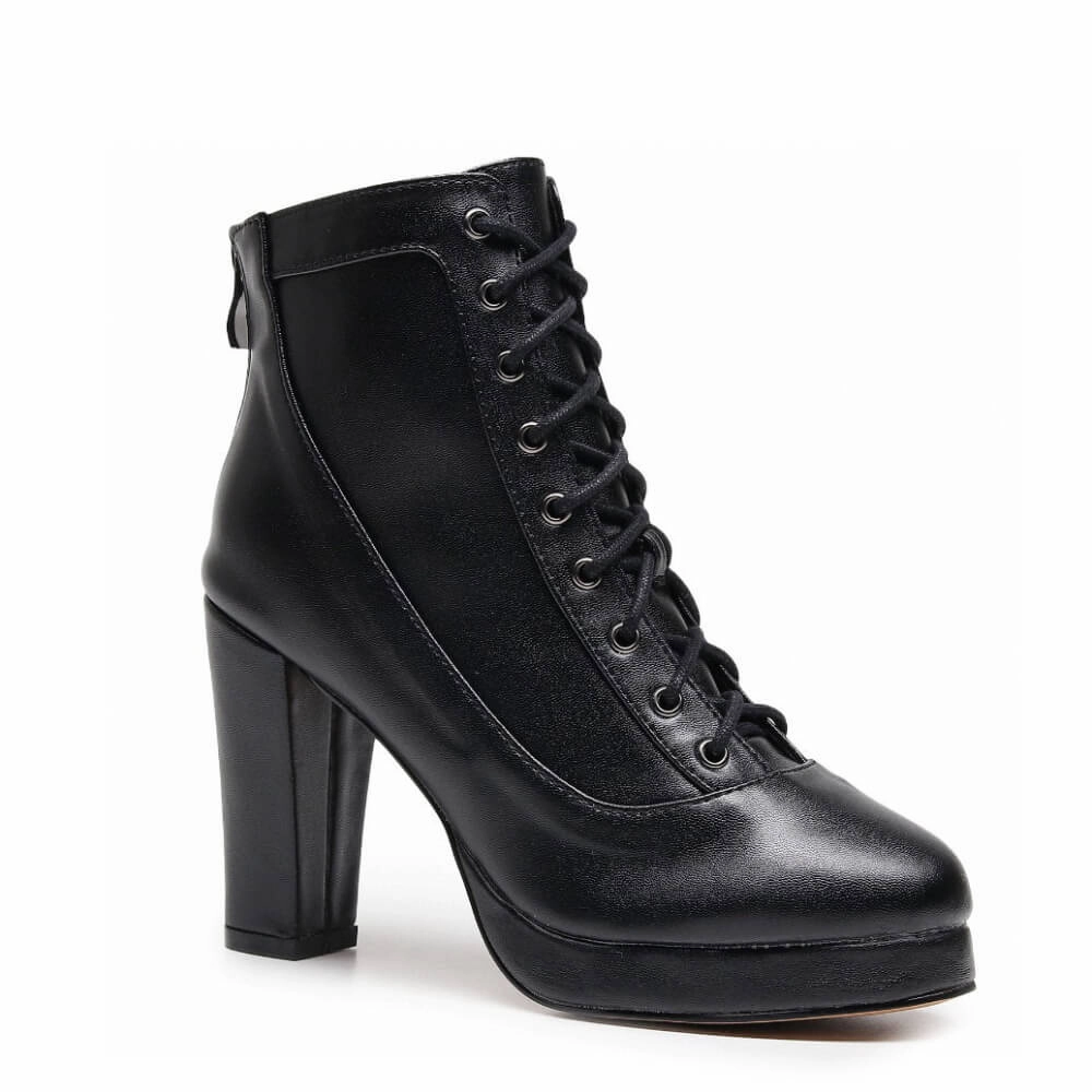Elliray - Black Vegan Leather - Street Sole Quick Fit Fashion Booties
