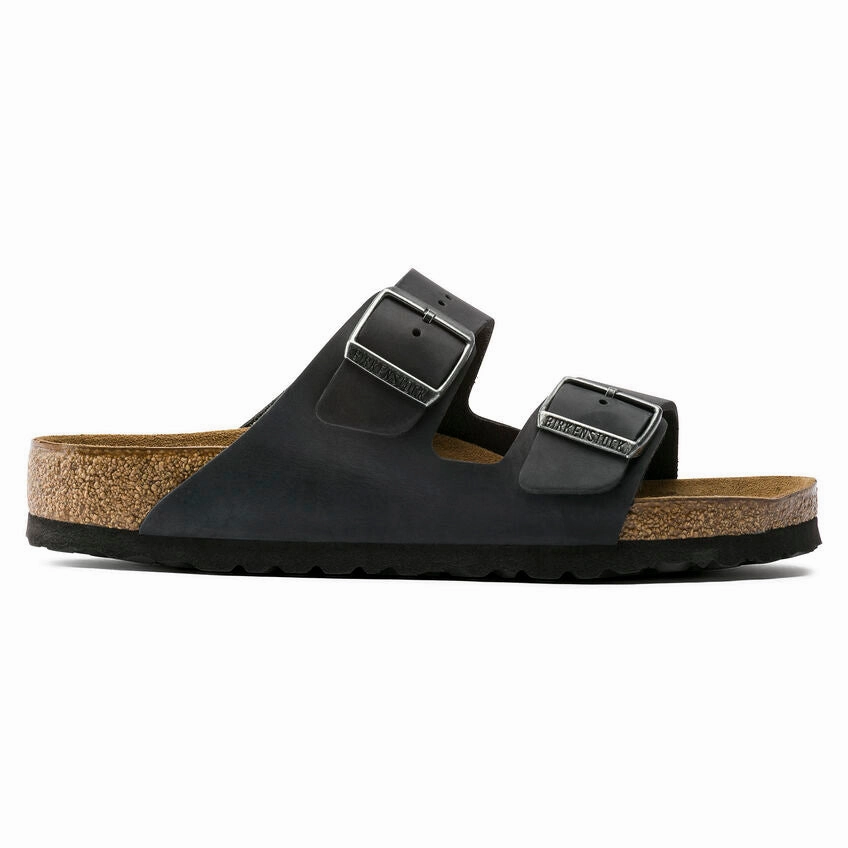 Trail Ready BIRKENSTOCK ARIZONA SOFT FOOTBED SANDAL - BLACK OILED LEATHER
