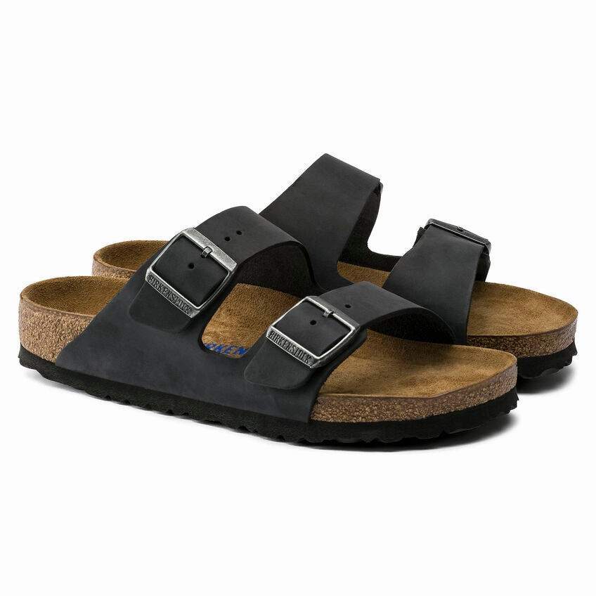 Easy Glam BIRKENSTOCK ARIZONA SOFT FOOTBED SANDAL - BLACK OILED LEATHER
