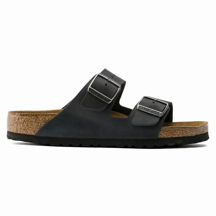 BIRKENSTOCK ARIZONA SOFT FOOTBED SANDAL - BLACK OILED LEATHER Low Weight Casual Summer Shoes