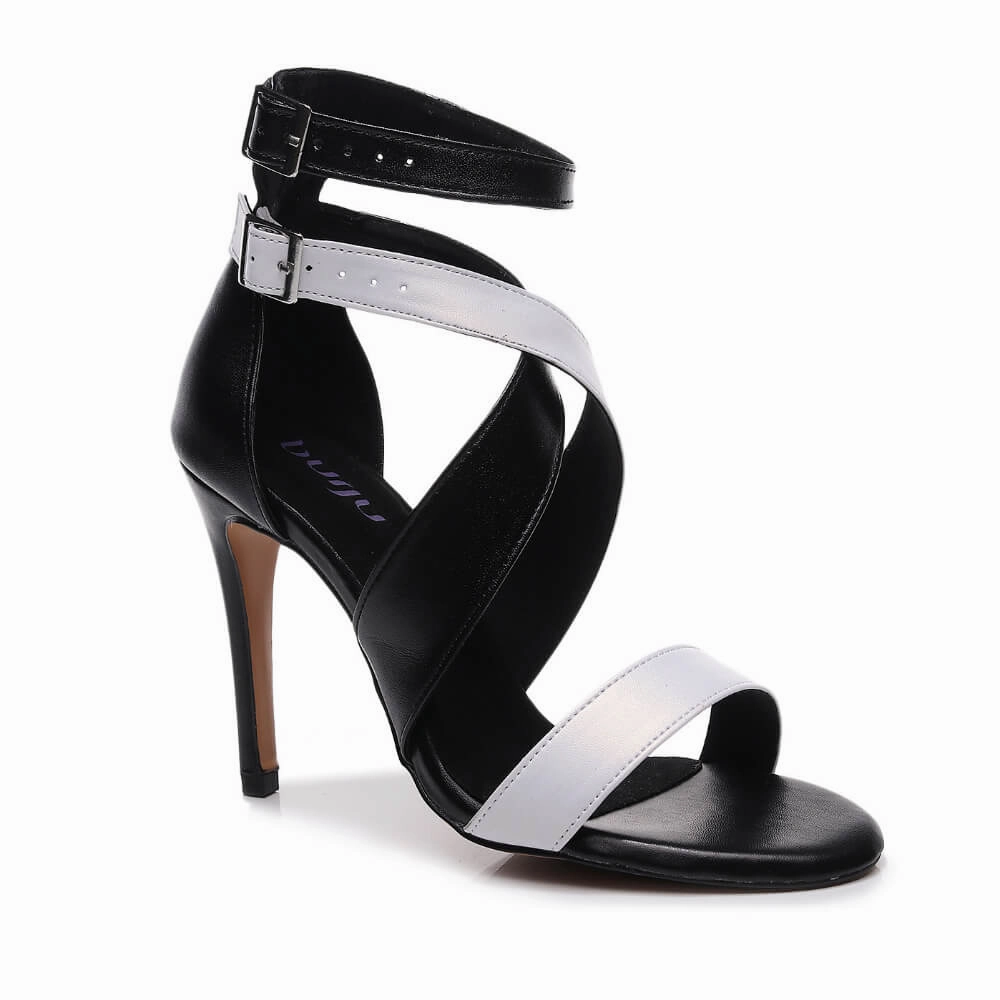Dos Lados - Black and White Vegan Leather - Street Sole Sleek Heeled Sandals