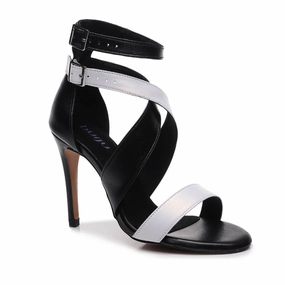 Dos Lados - Black and White Vegan Leather - Street Sole Sleek Heeled Sandals