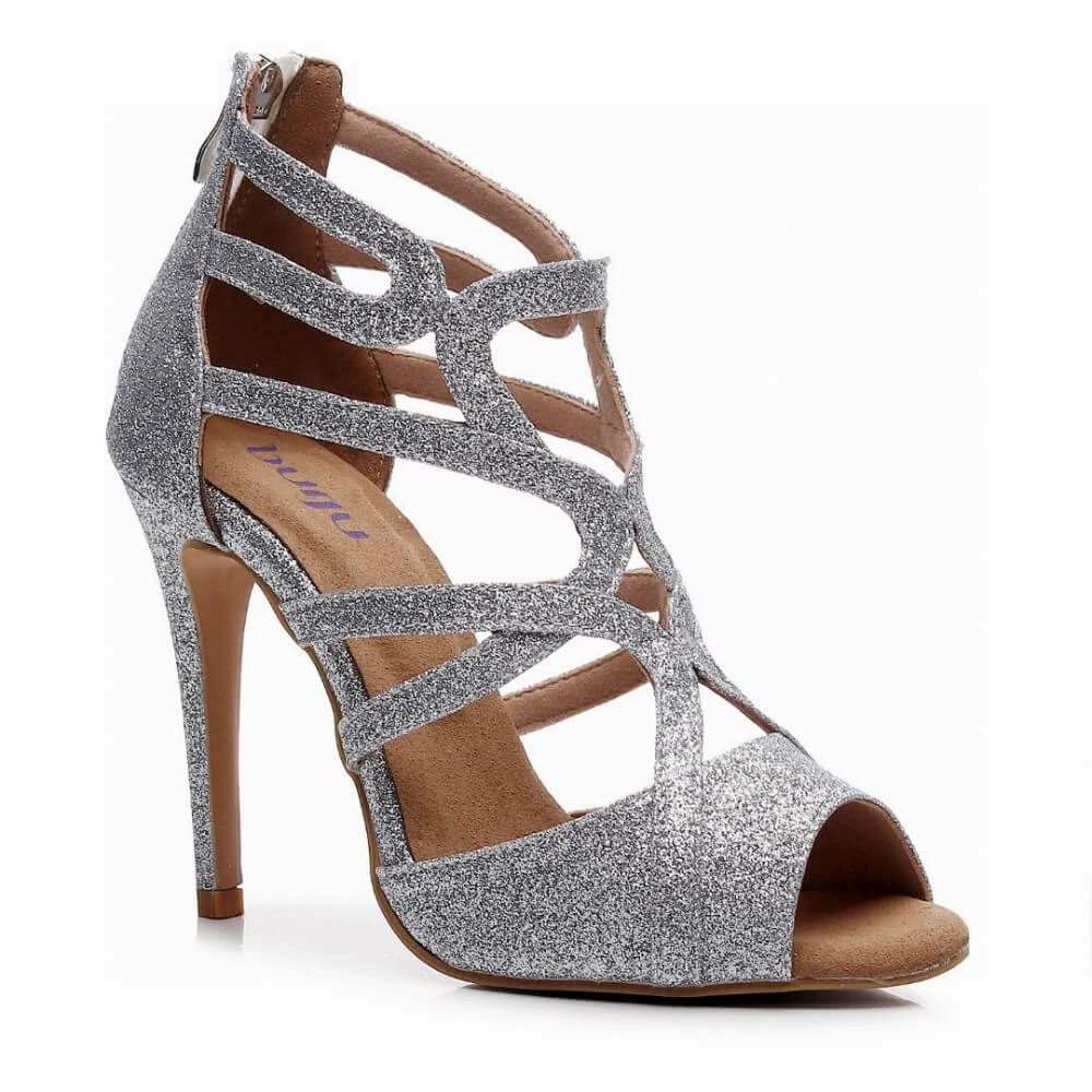 Vera - Silver Glitter - Street Sole Comfortable Pumps Walk Spark