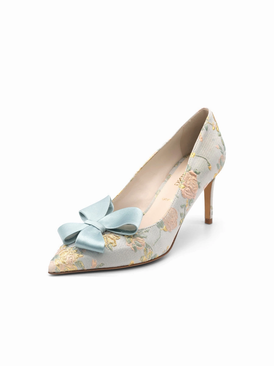 Caitlin Pointed Toe Pump Brocade Lace Loop Open Toe Design