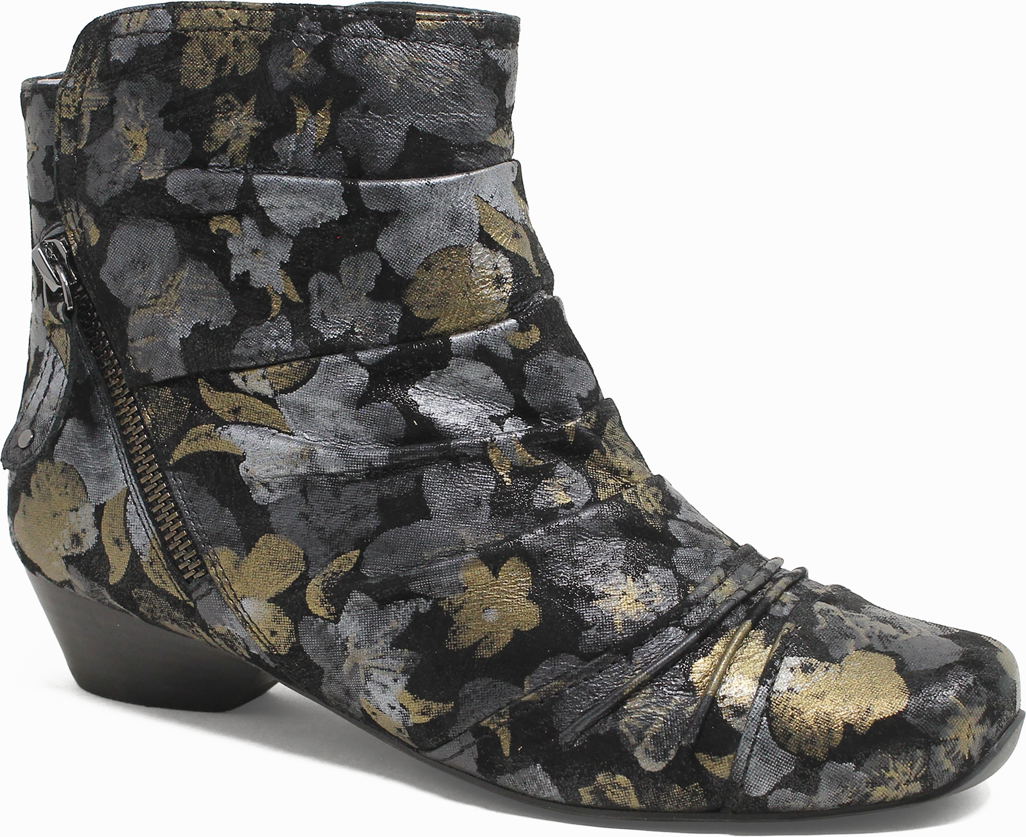 Quarter turn view Women's Ziera Footwear style name Camryn W in color BLK MET SD. Sku: ZR10953BTJSU