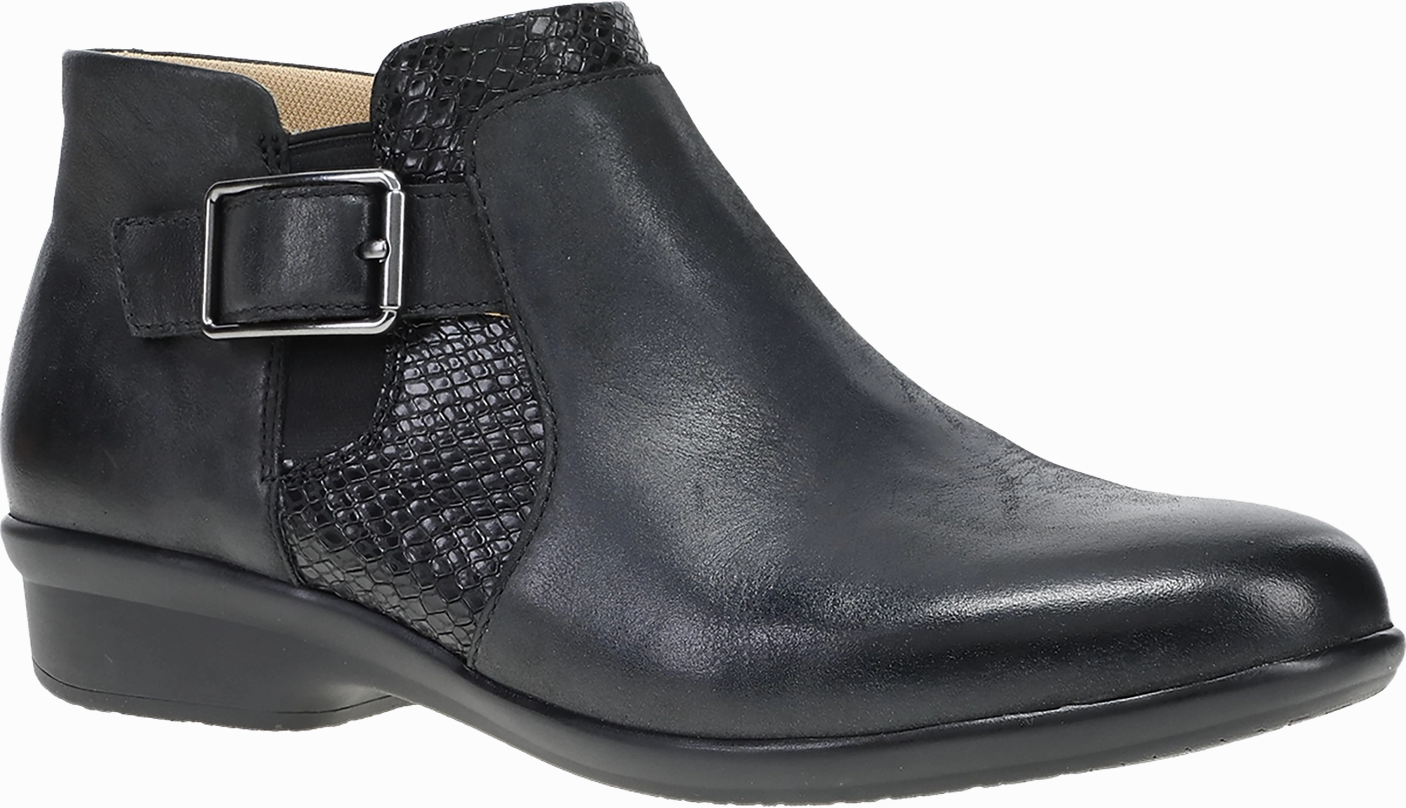 Quarter turn view Women's Dansko Footwear style name Carolyn in color BLK BRN CA. Sku: 10510020200