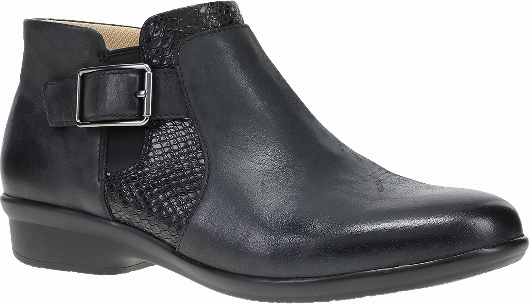 Quarter turn view Women's Dansko Footwear style name Carolyn in color BLK BRN CA. Sku: 10510020200