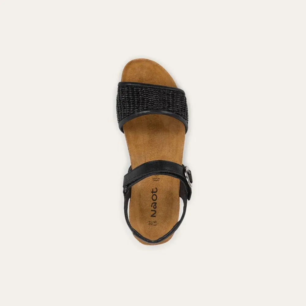 Cecil | Leather/Raffia | Shiny Black/Black Joy Step