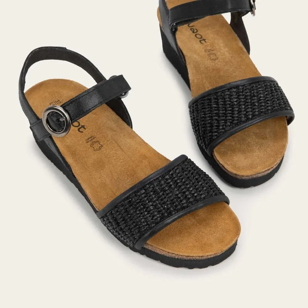 Cecil | Leather/Raffia | Shiny Black/Black Indoor