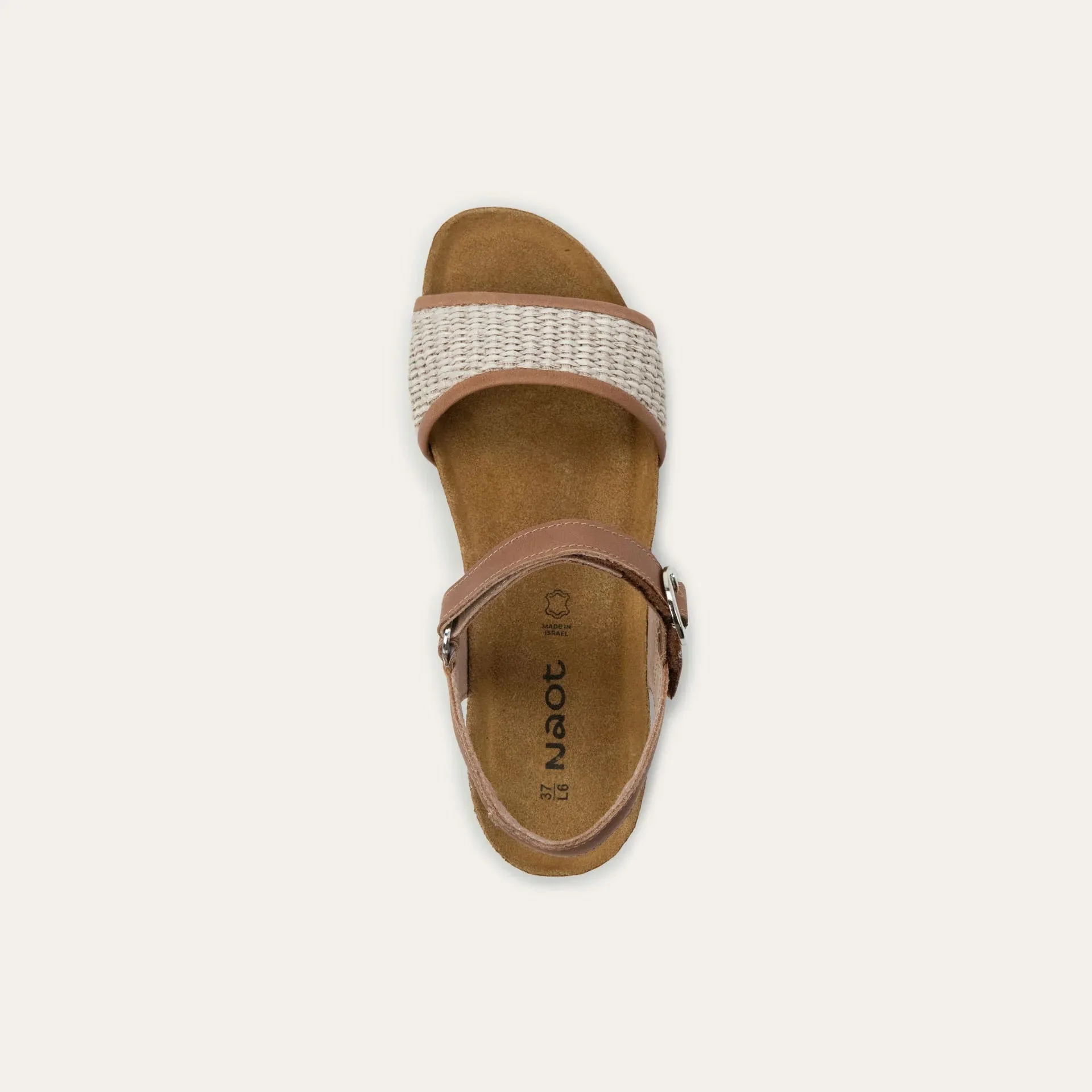 Lace Up Cecile | Leather/Raffia | Latte Brown/Sand