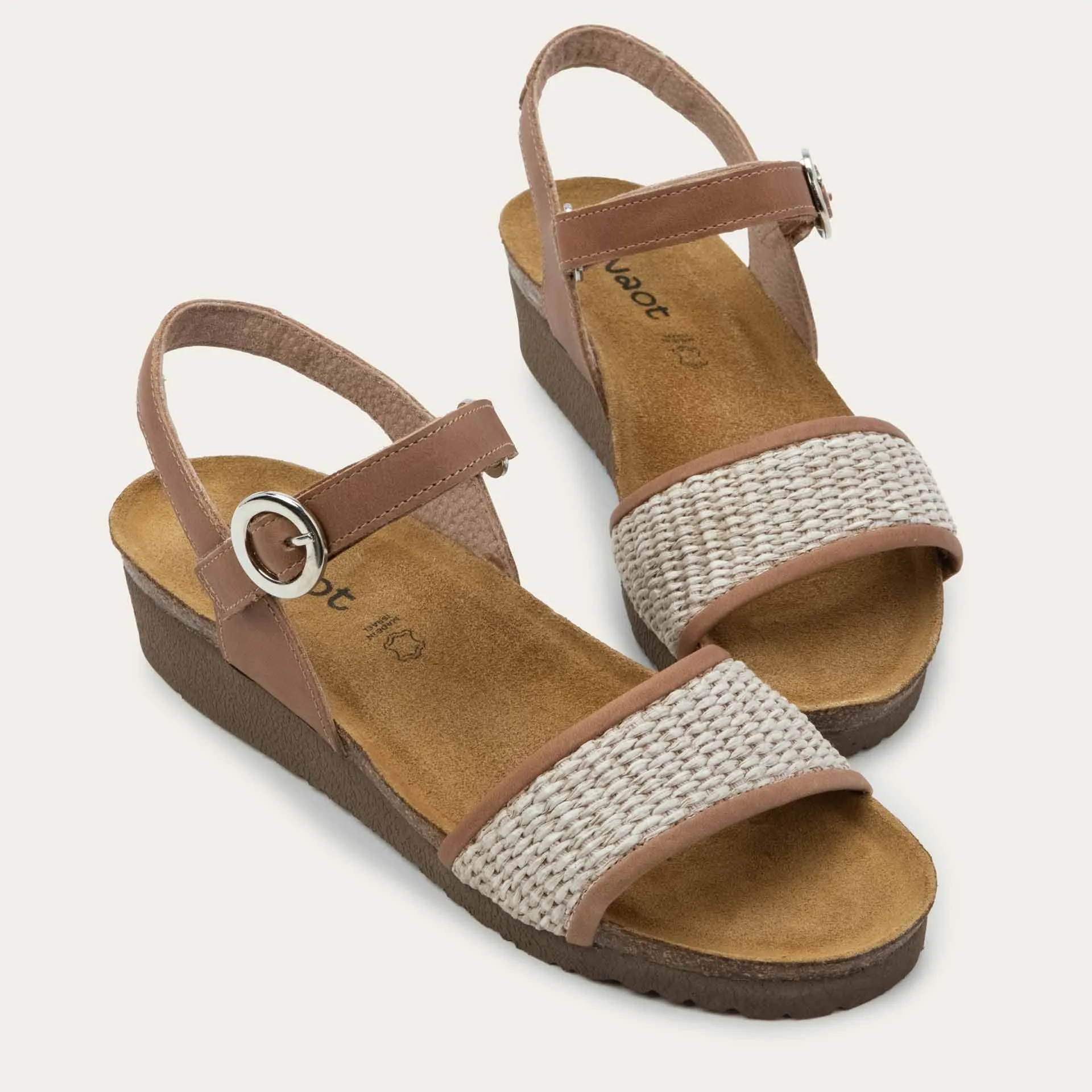 French Soft Cecile | Leather/Raffia | Latte Brown/Sand