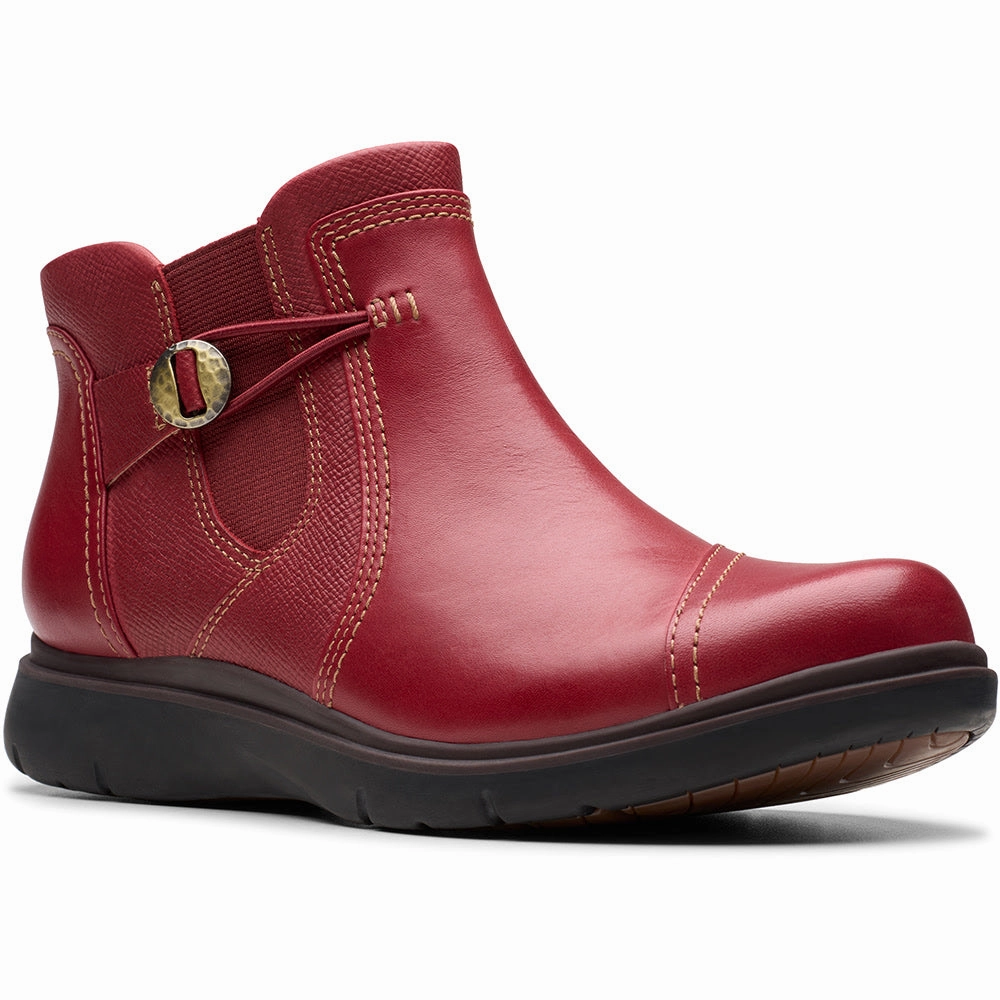 Quarter turn view Women's Clarks Footwear style name Certina Joy in color Red Leather. Sku: 26179813