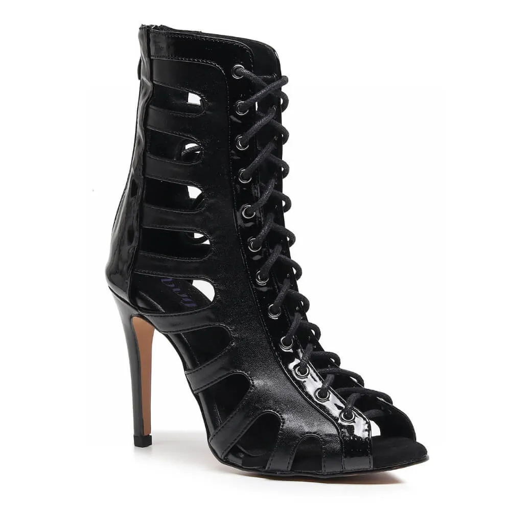 Perfect Lines Wide Step Hunter - Black Vegan Leather and Patent - Street Sole