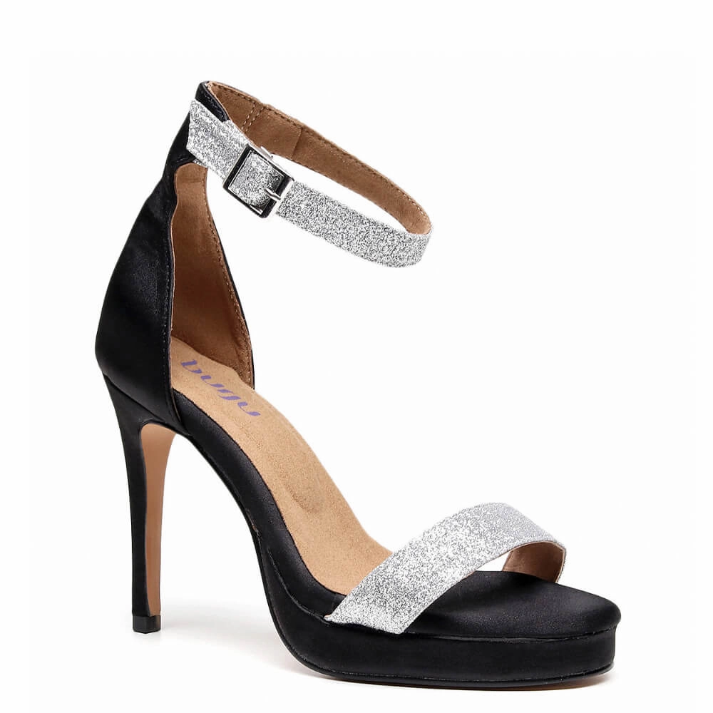 Chloe - Black Satin Silver Glitter - Street Sole Timeless Appeal Leg Length
