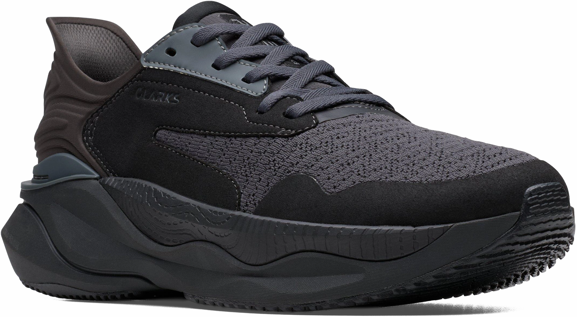 Quarter turn view Men's Clarks Footwear style name Clarks Pace in color BLACK. Sku: 26184667