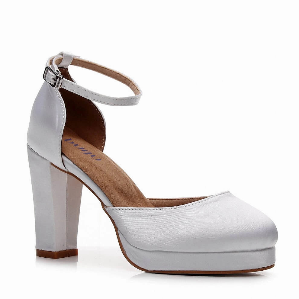 Claudette - White Satin - Street Sole Elegant Shape