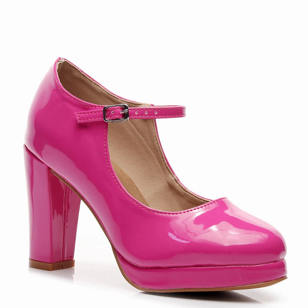 Evening Pumps Comfortable Platform Heels Claudia - Pink Vegan Patent - Street Sole