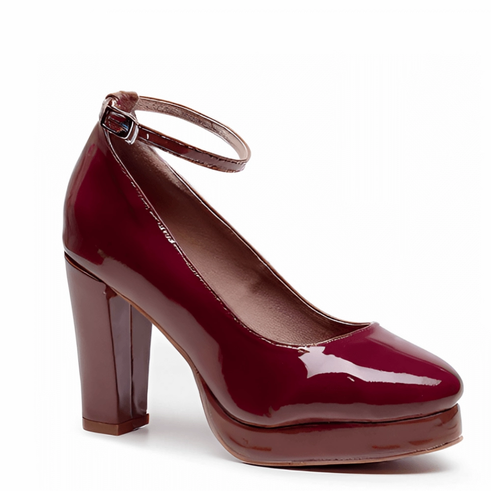 Claudine - Vegan Patent Burgundy - Street Sole Winter Heels