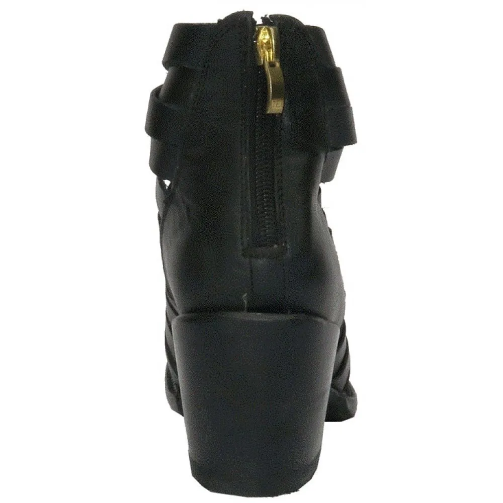 Chunk Heel Comfortable Fitment Getoutside Women's Lola Strappy Heel Boot in Black