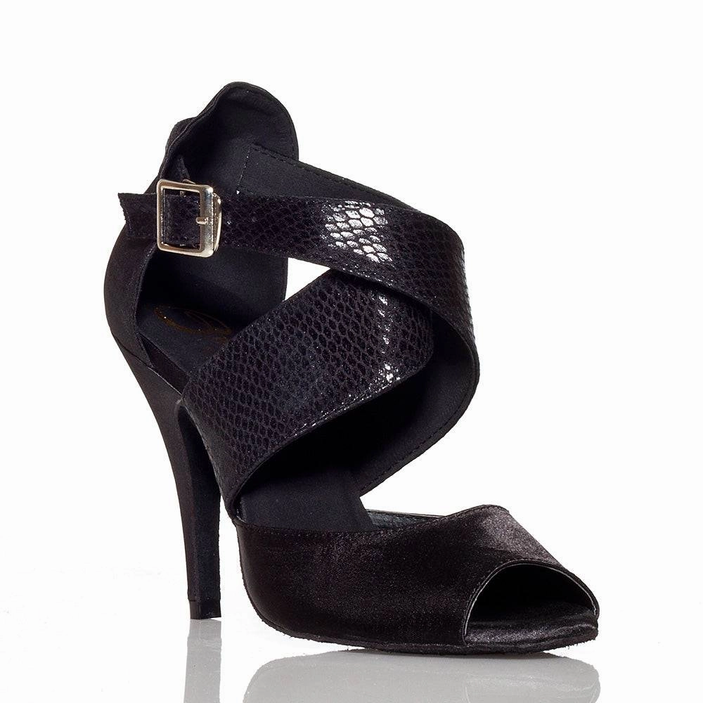 Modern Heels Jorjet - Black Satin - Suede Sole - Dance Floor Only