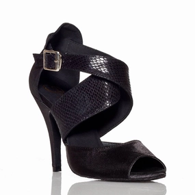 Modern Heels Jorjet - Black Satin - Suede Sole - Dance Floor Only