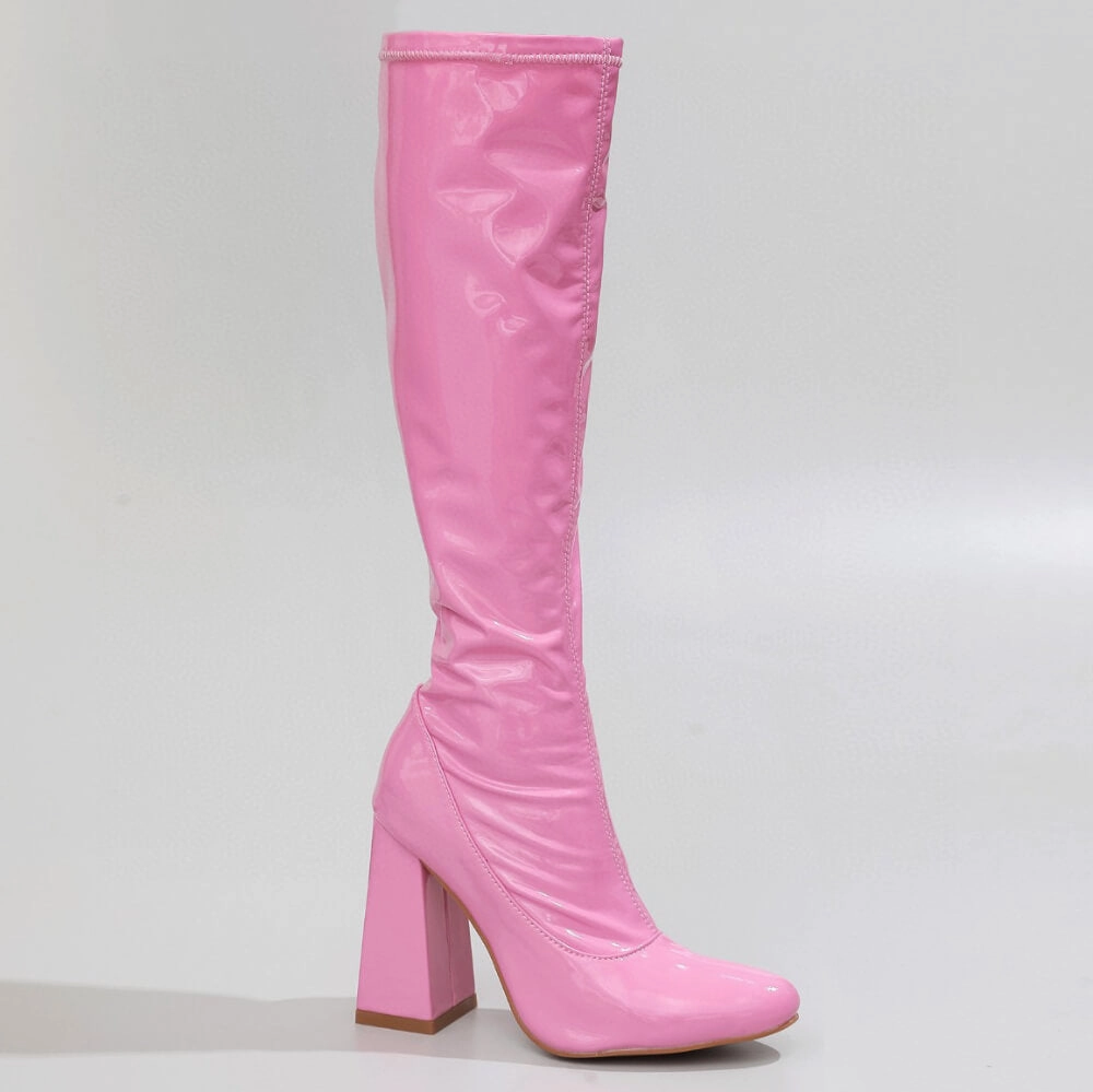 London Edge La Gogo Calf Boot - Pink Wet Look - Street Sole