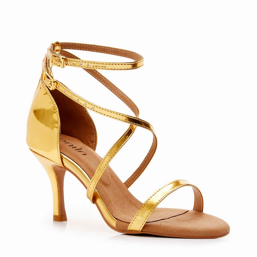 Desmira - Gold Shiny Vegan Leather  - Street Sole Classy Footwear Versatile Spark