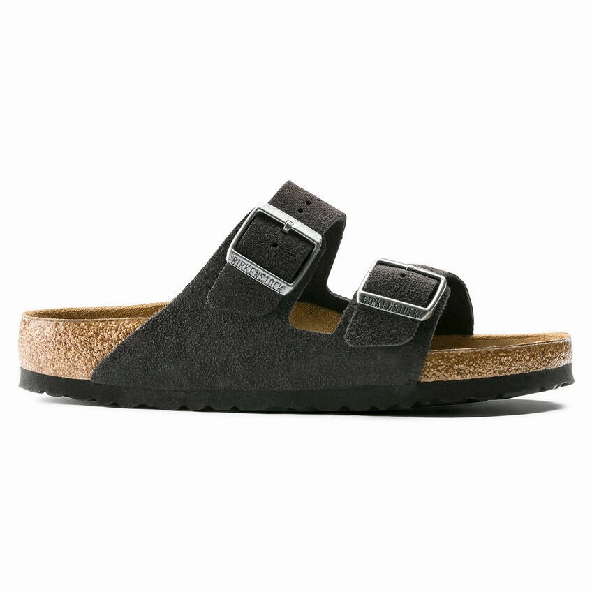 BIRKENSTOCK ARIZONA SOFT FOOTBED SANDAL - VELVET GRAY SUEDE Supportive Walk
