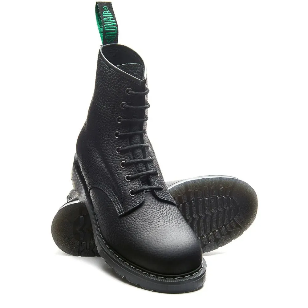 Solovair 8 Eye Derby Boot in Black Greasy Grain Fast Lock work mode